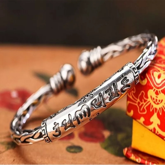 999 Etched Pure  Silver Tribal Cuff Bracelet - Picture 4 of 16